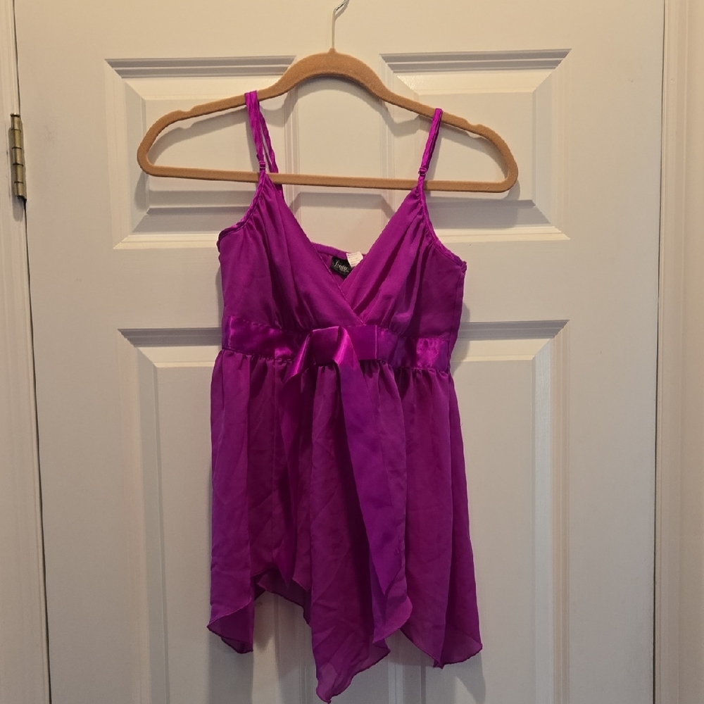 Vintage Y2K Frederick's of Hollywood Top L Babydoll Chemise Lingerie Satin Bow